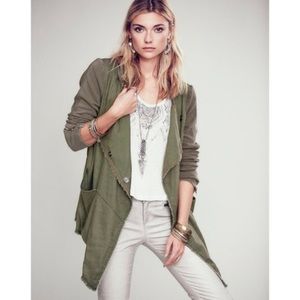 Free People Drippy Linen Army Green Jacket